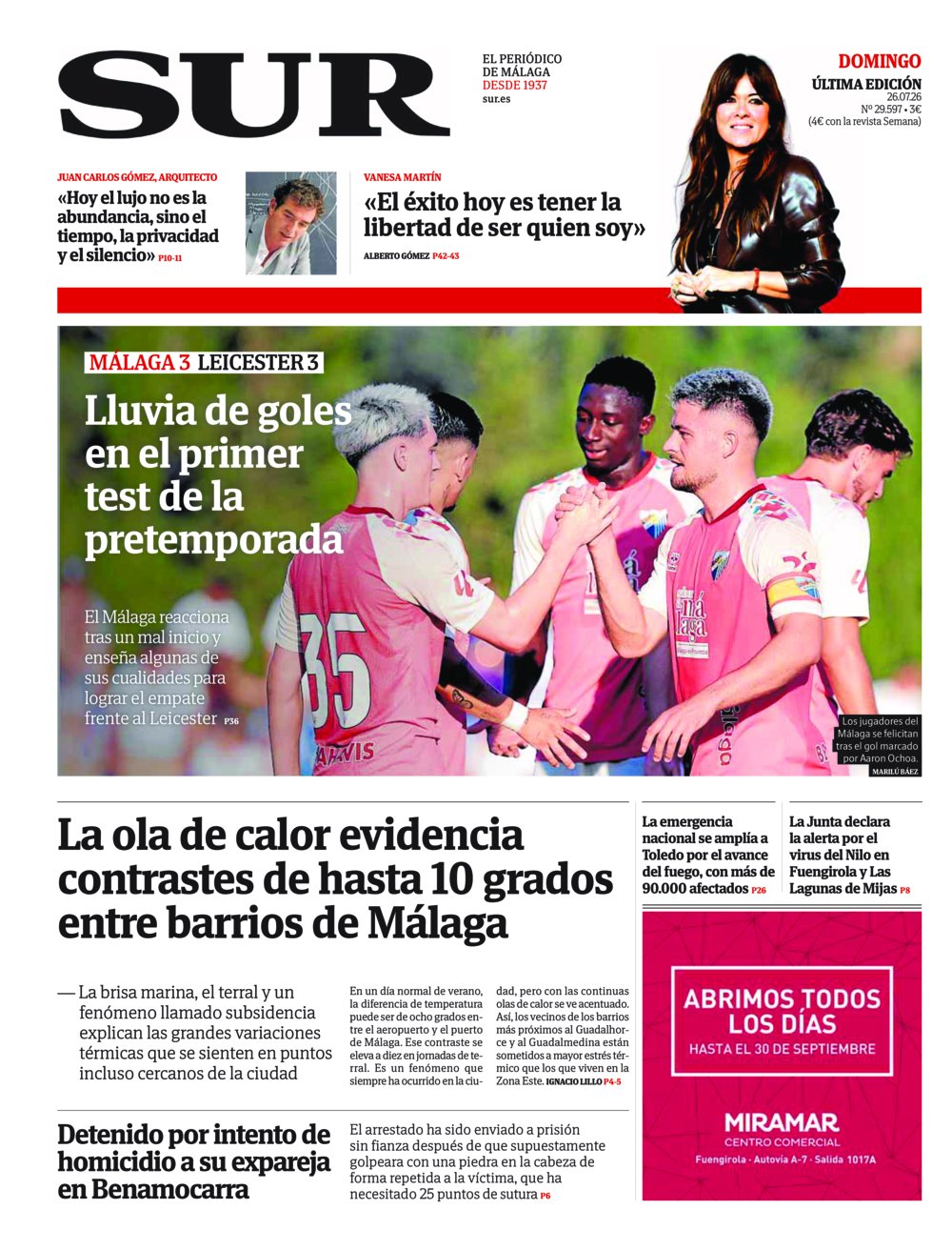 Portada de SUR, 26 de Julio de 2026