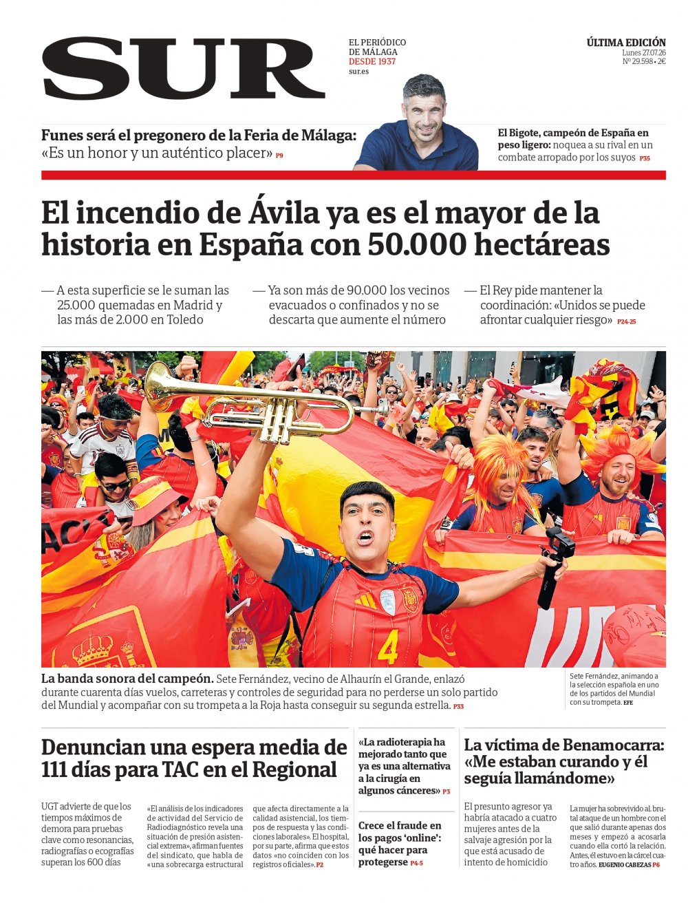 Portada de SUR, 27 de Julio de 2026