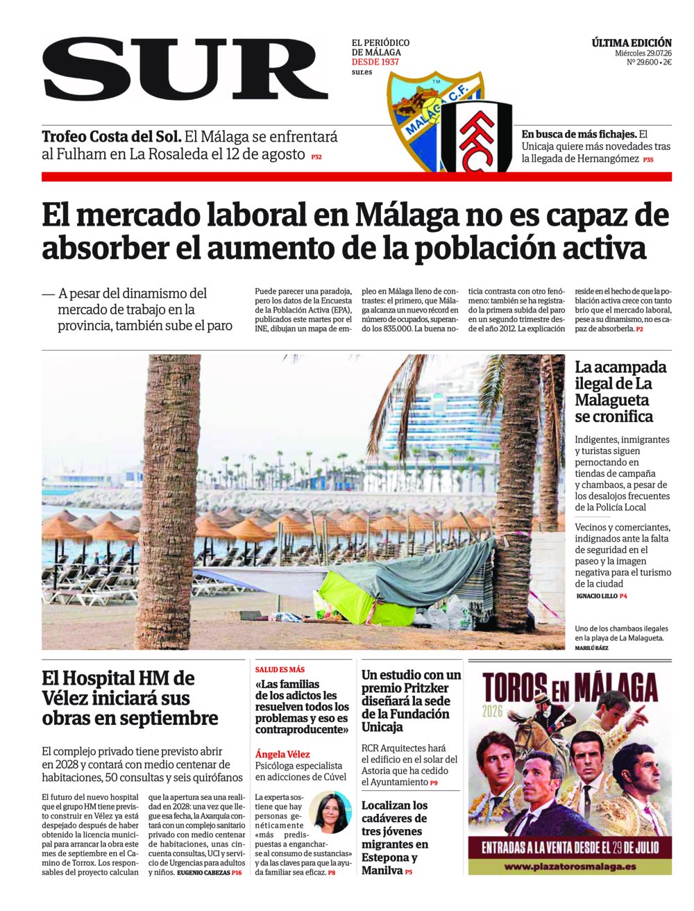 Portada de SUR, 29 de Julio de 2026