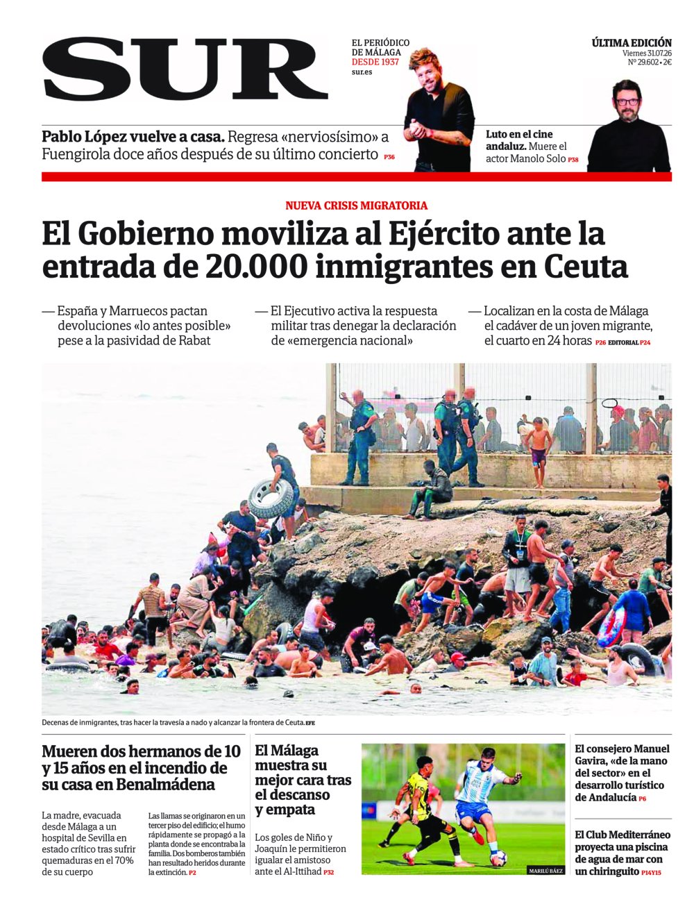 Portada de SUR, 31 de Julio de 2026