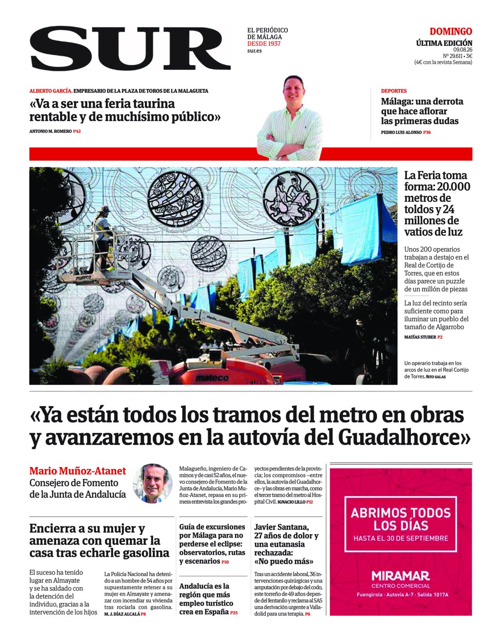 Portada de SUR, 09 de Agosto de 2026