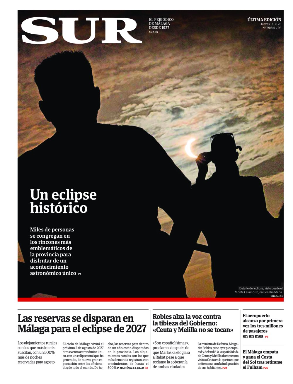 Portada de SUR, 13 de Agosto de 2026