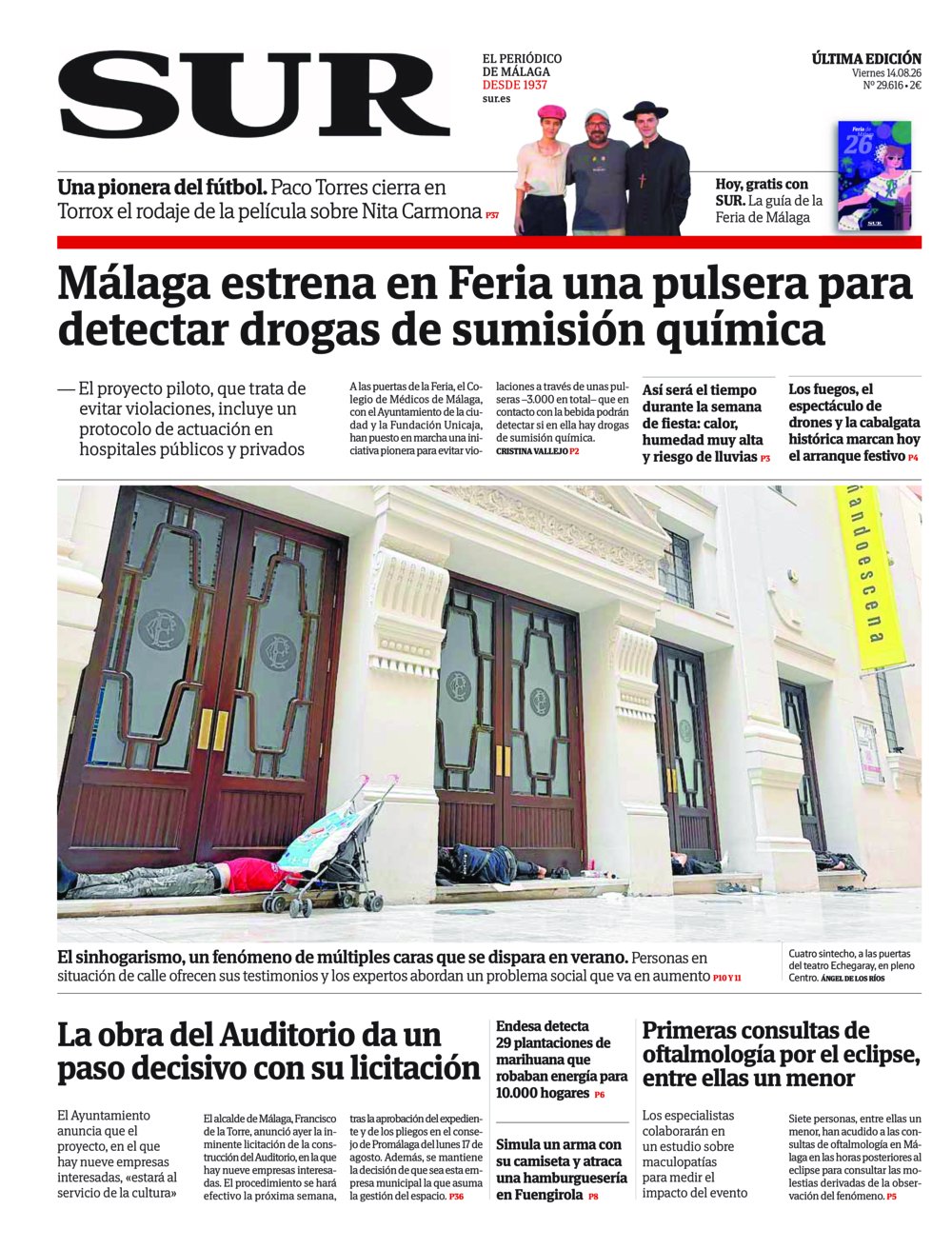 Portada de SUR, 14 de Agosto de 2026