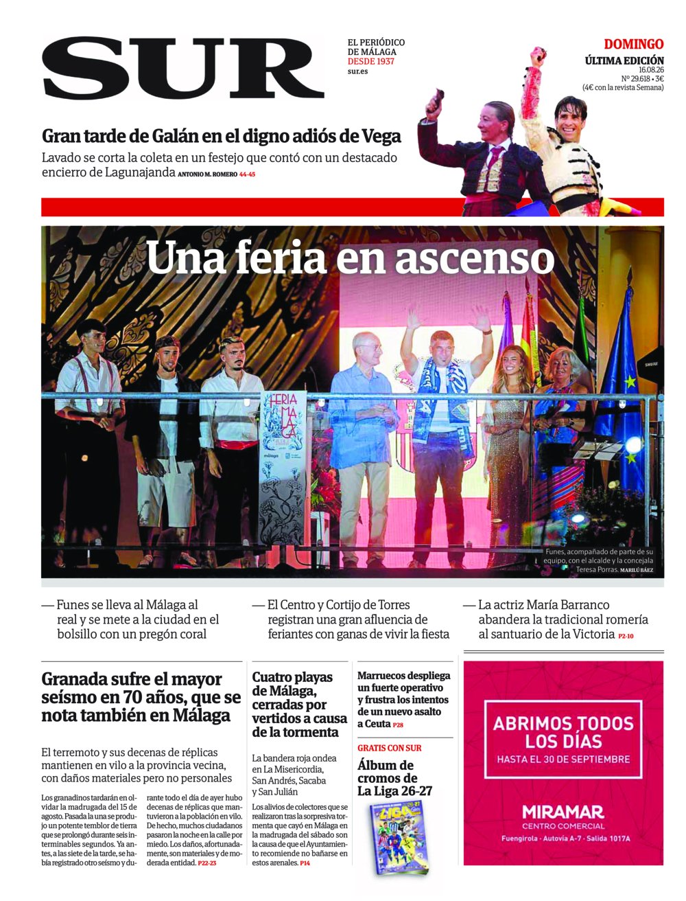 Portada de SUR, 16 de Agosto de 2026
