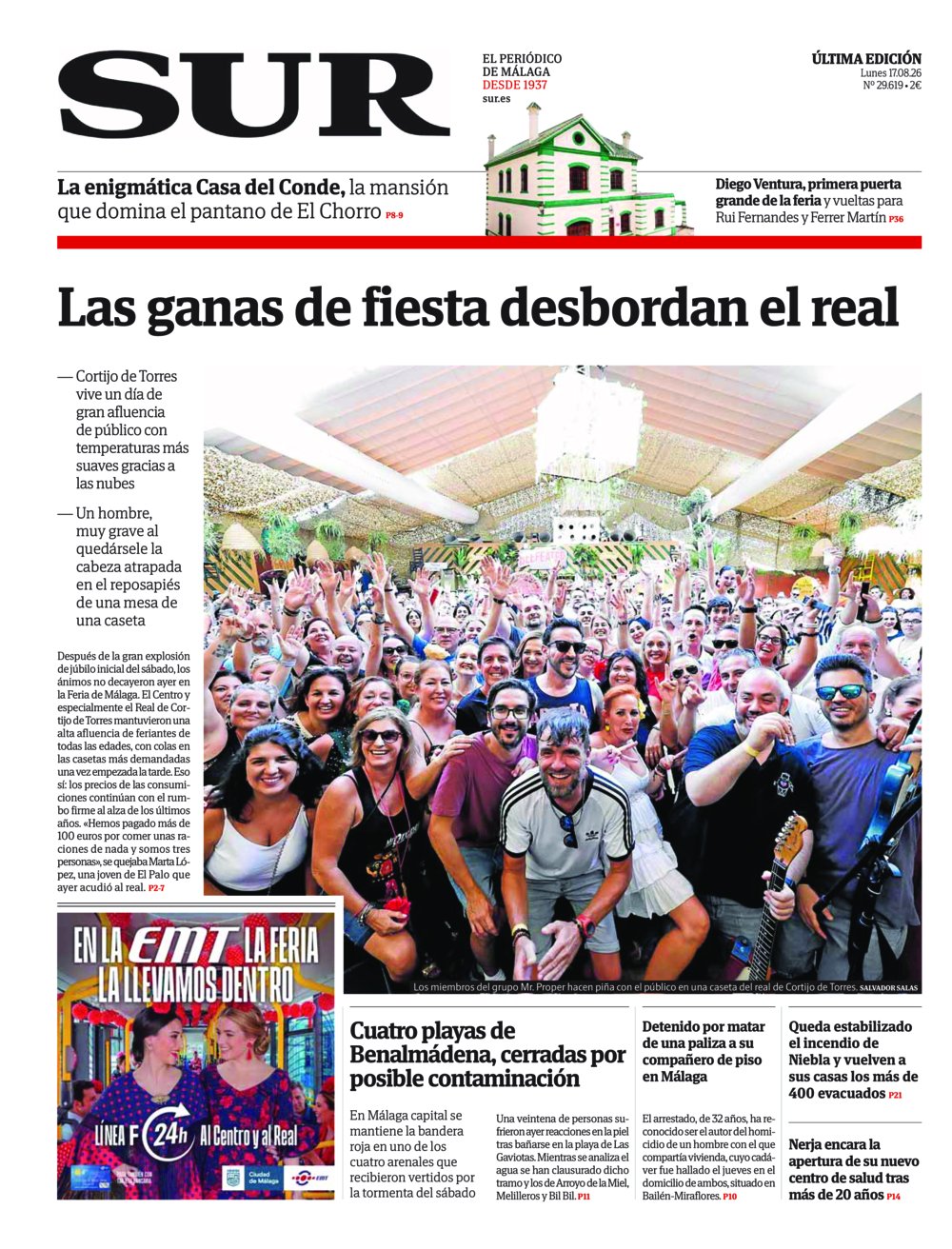 Portada de SUR, 17 de Agosto de 2026