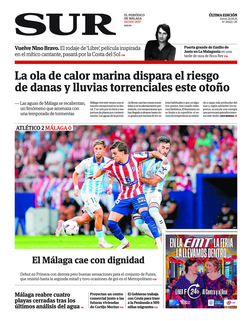 Portada de SUR, 20 de Agosto de 2026