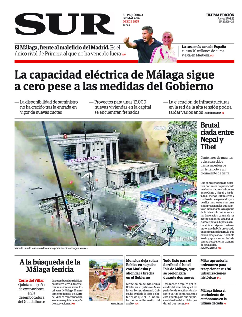 Portada de SUR, 27 de Agosto de 2026