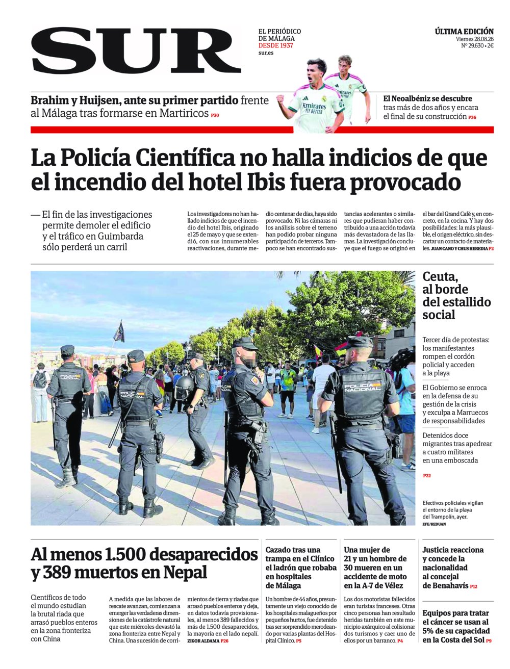 Portada de SUR, 28 de Agosto de 2026
