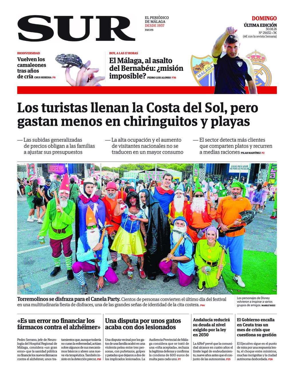 Portada de SUR, 30 de Agosto de 2026
