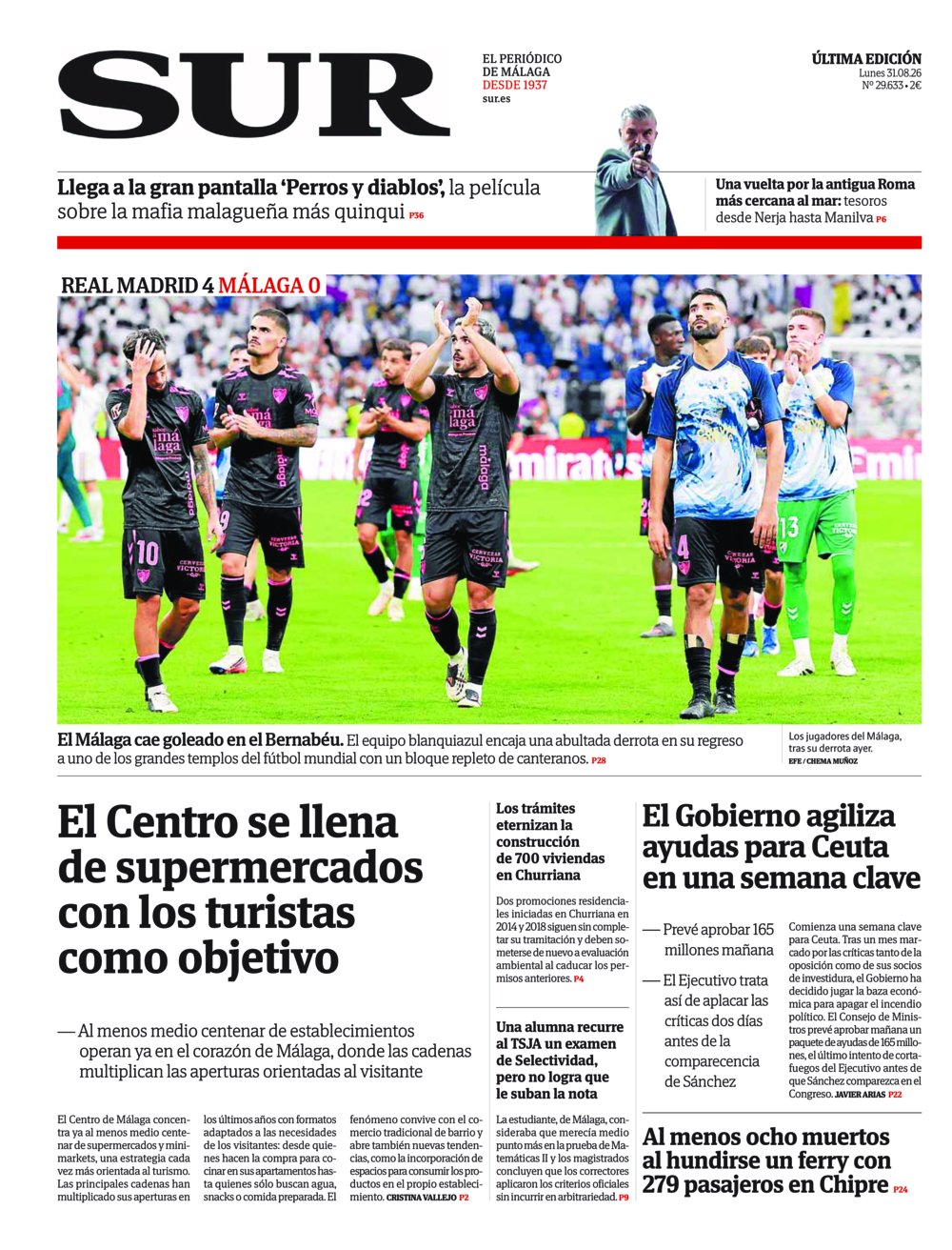 Portada de SUR, 31 de Agosto de 2026