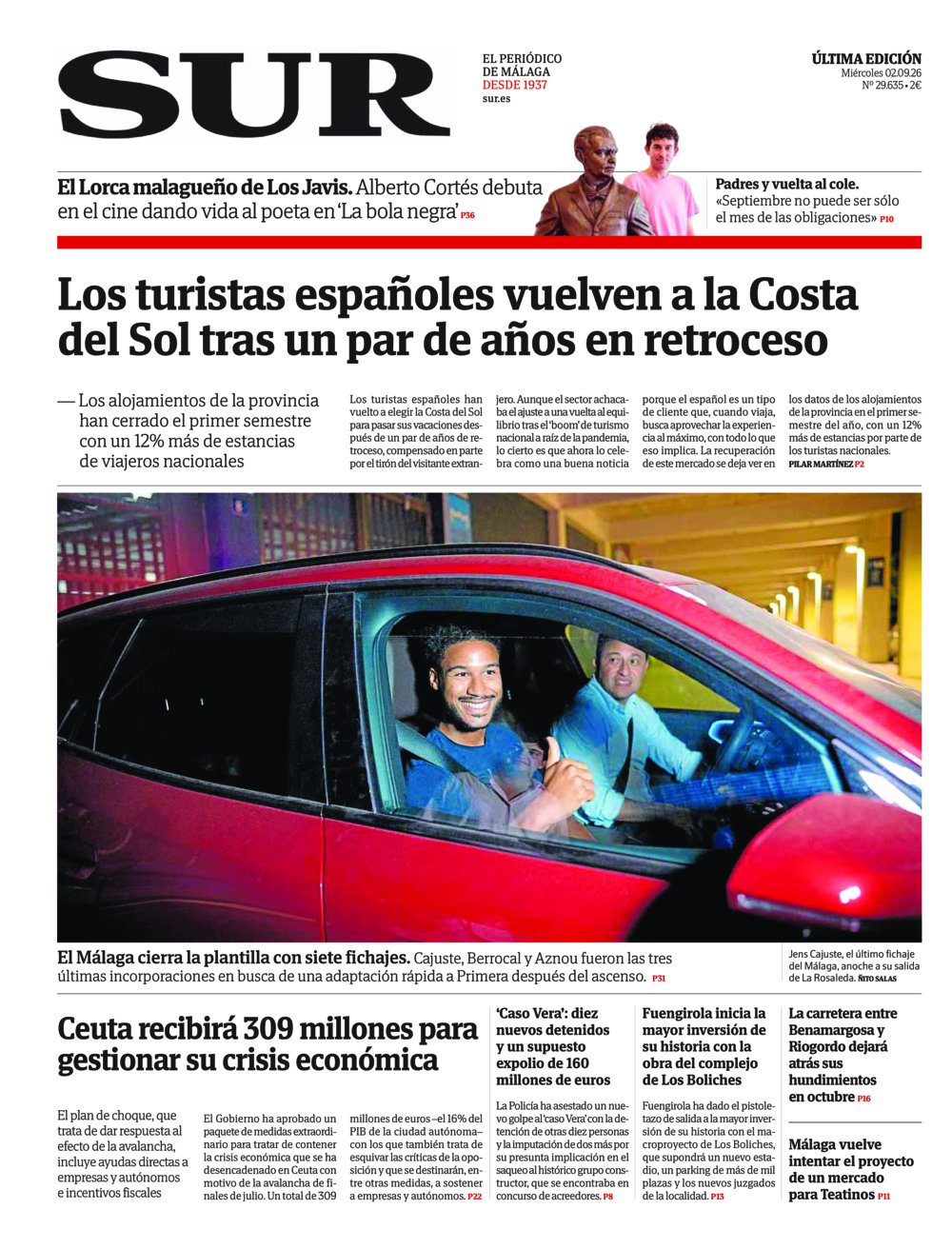 Portada de SUR, 02 de Septiembre de 2026