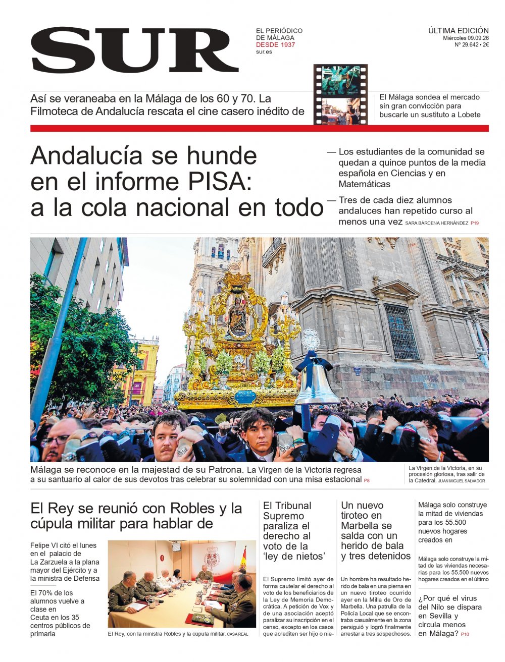 Portada de SUR, 09 de Septiembre de 2026