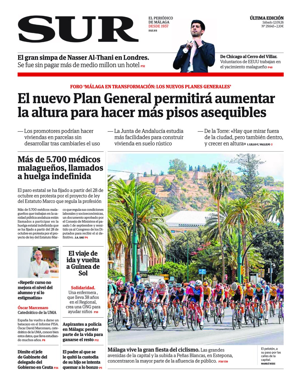 Portada de SUR, 12 de Septiembre de 2026