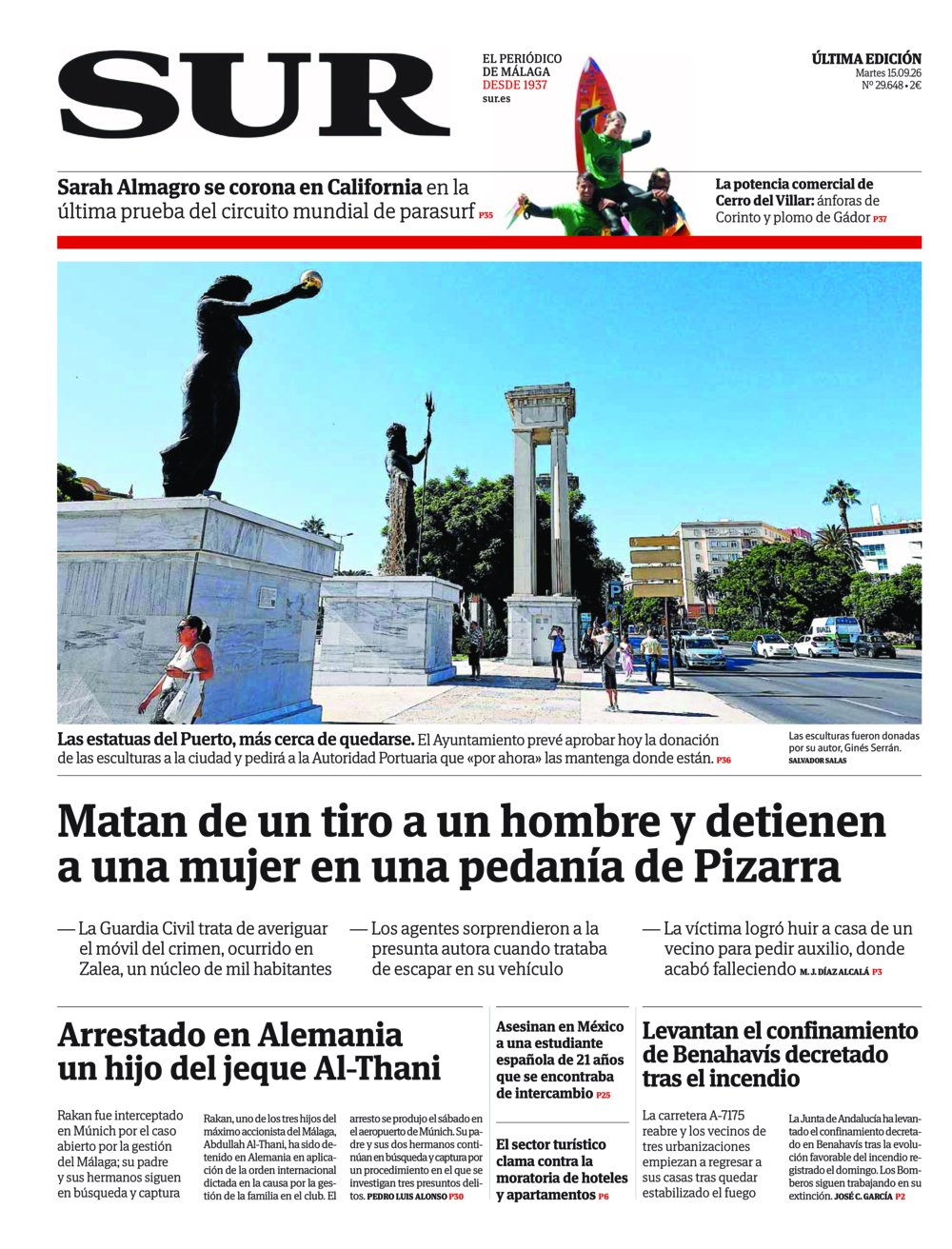 Portada de SUR, 15 de Septiembre de 2026