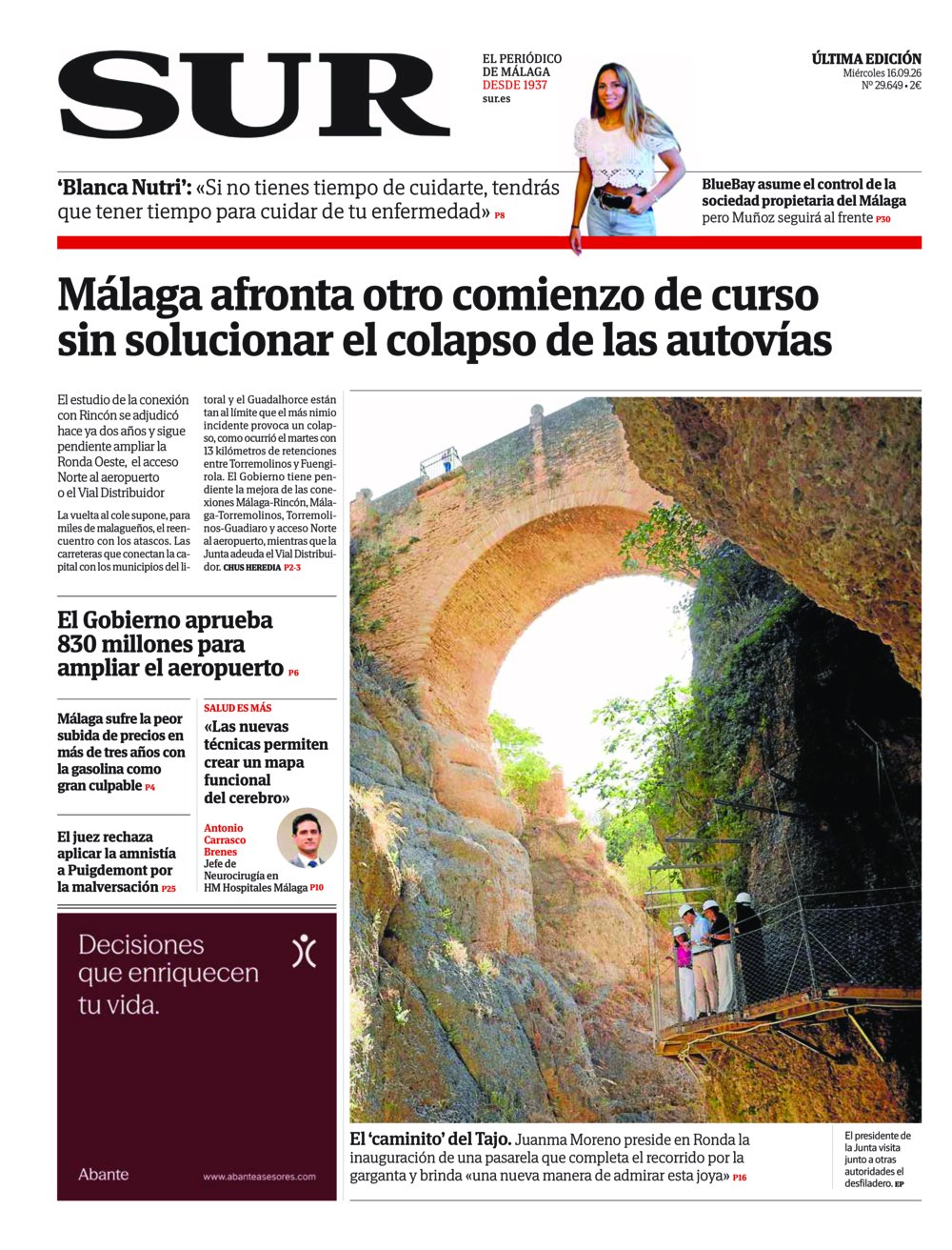 Portada de SUR, 16 de Septiembre de 2026