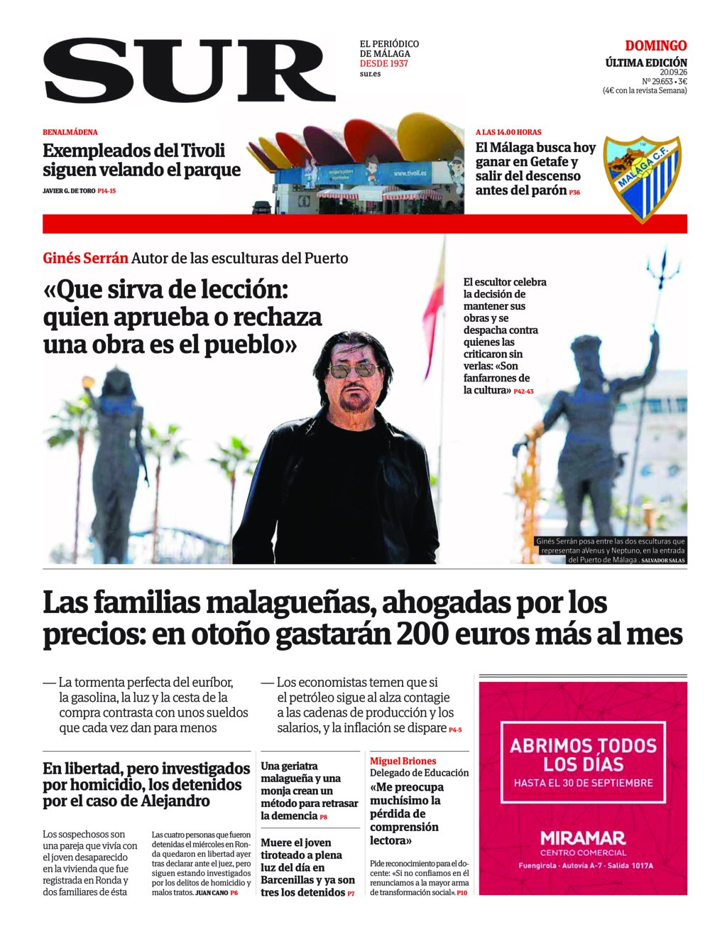 Portada de SUR, 20 de Septiembre de 2026