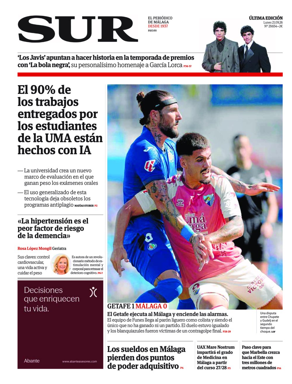 Portada de SUR, 21 de Septiembre de 2026