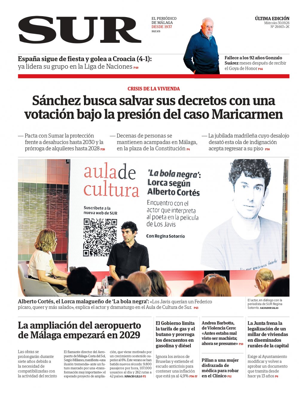 Portada de SUR, 30 de Septiembre de 2026