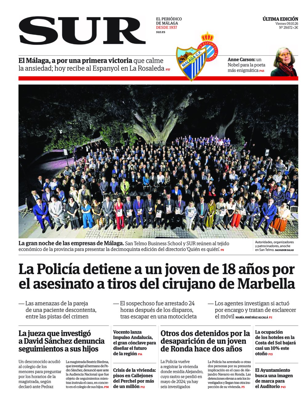 Portada de SUR, 09 de Octubre de 2026