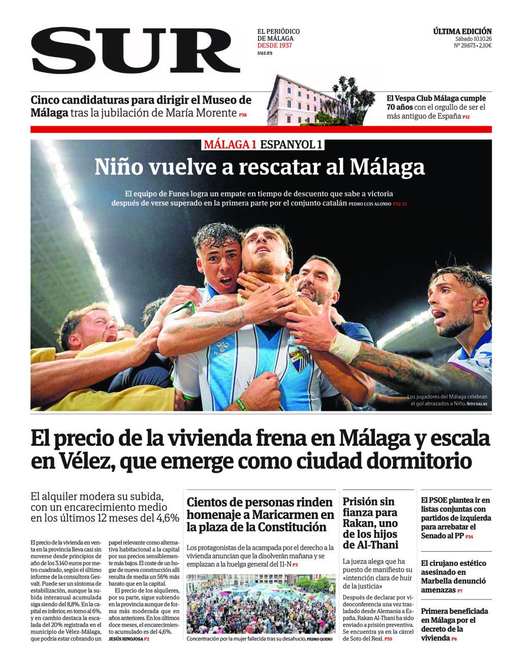 Portada de SUR, 10 de Octubre de 2026