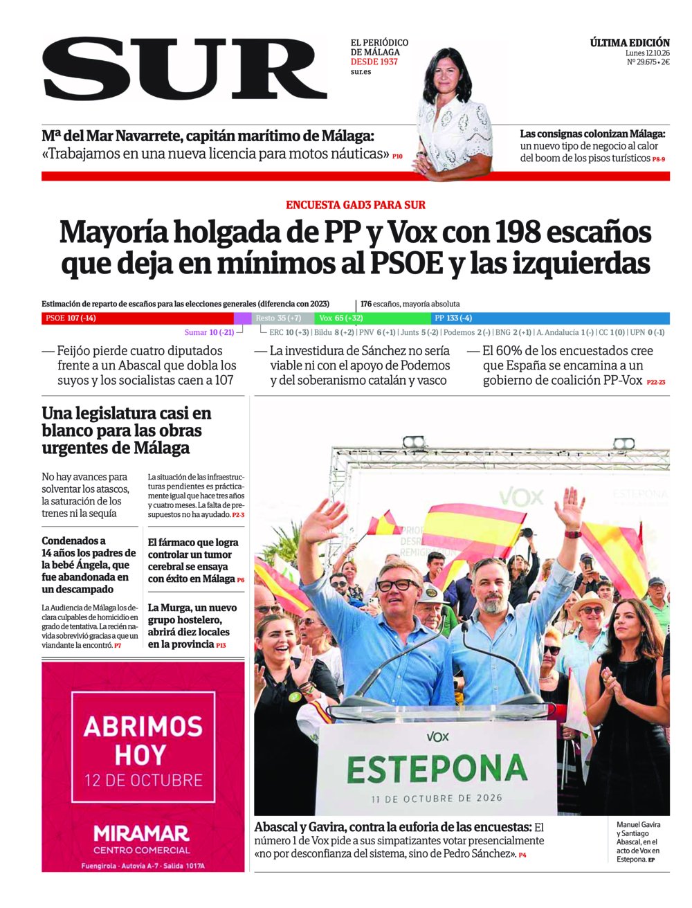 Portada de SUR, 12 de Octubre de 2026