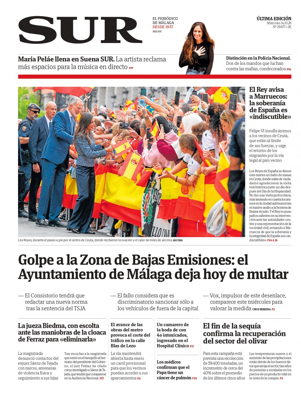 Portada de SUR, 14 de Octubre de 2026