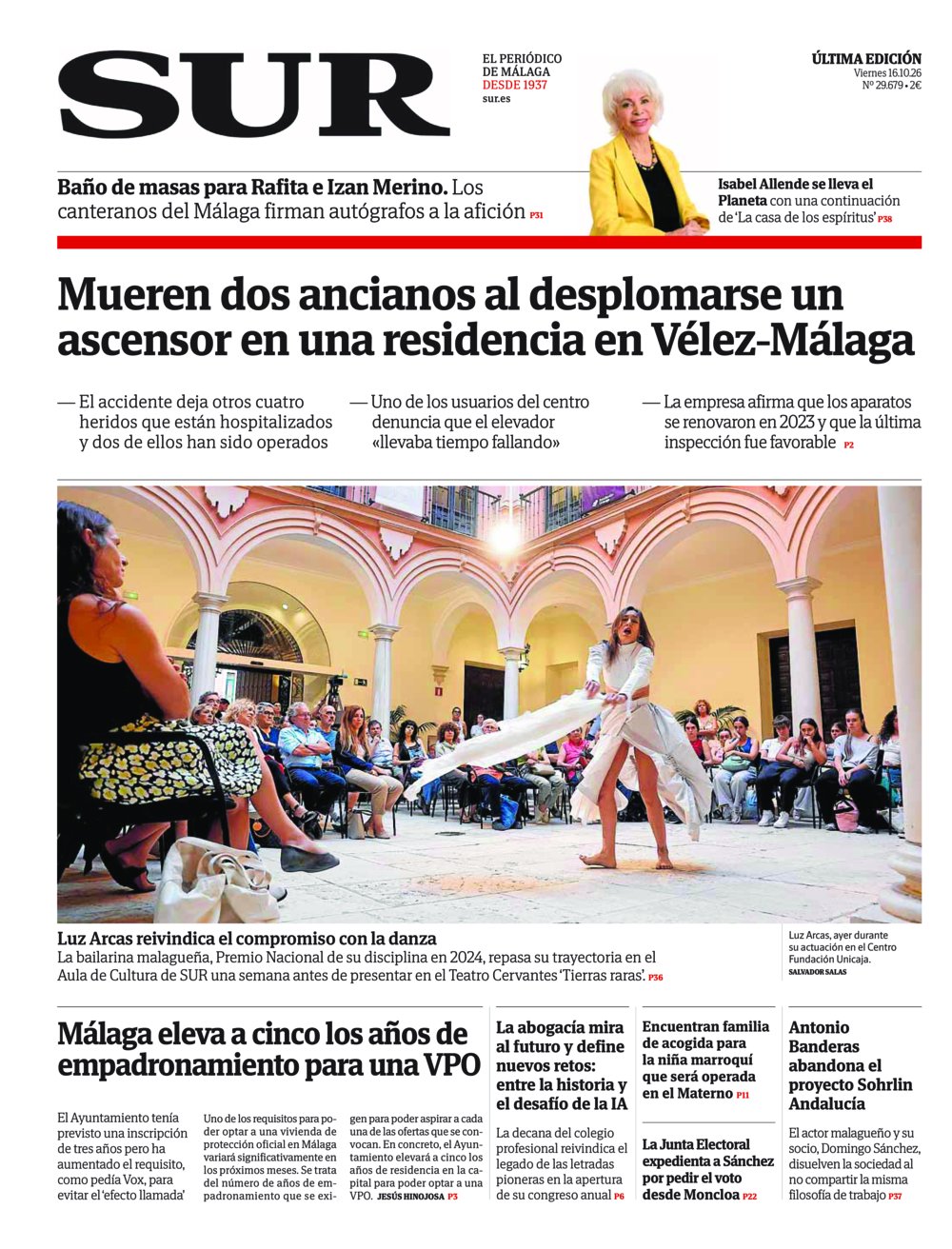 Portada de SUR, 16 de Octubre de 2026