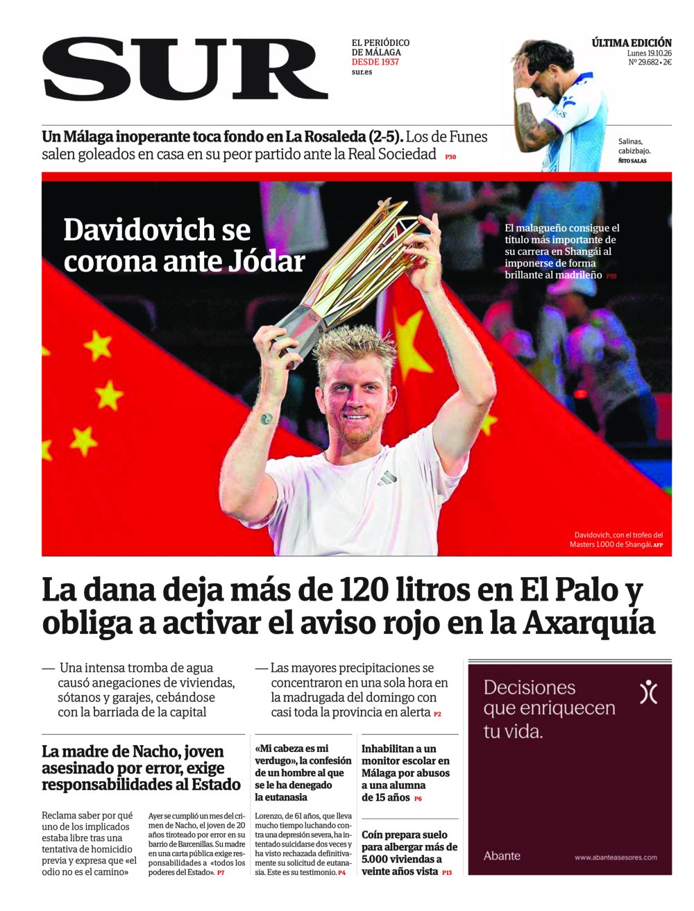 Portada de SUR, 19 de Octubre de 2026