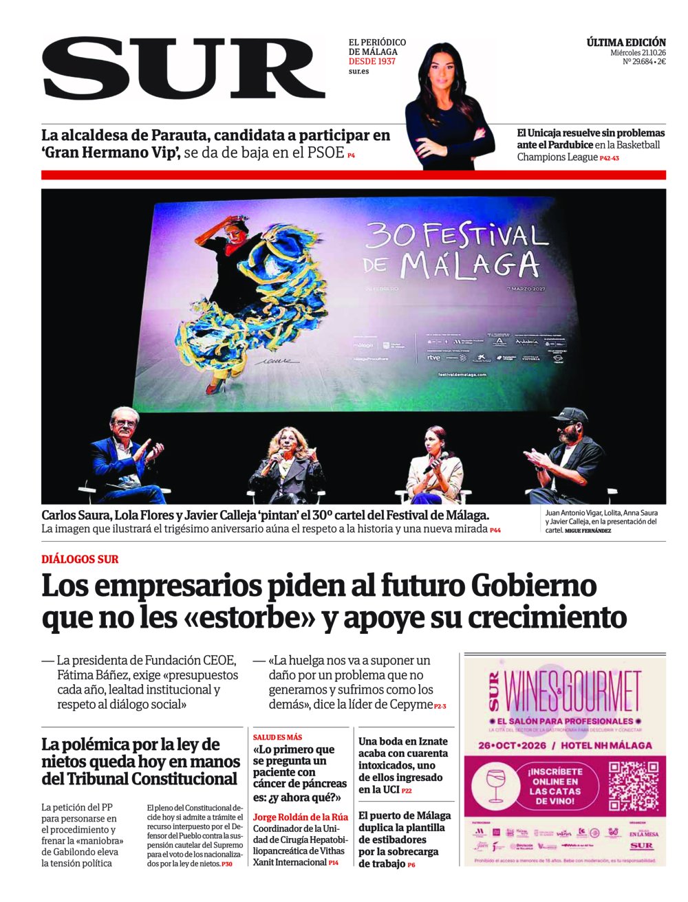 Portada de SUR, 21 de Octubre de 2026