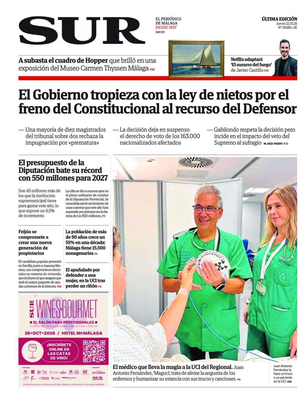 Portada de SUR, 22 de Octubre de 2026