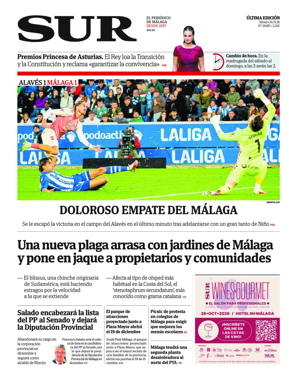 Portada de SUR, 24 de Octubre de 2026