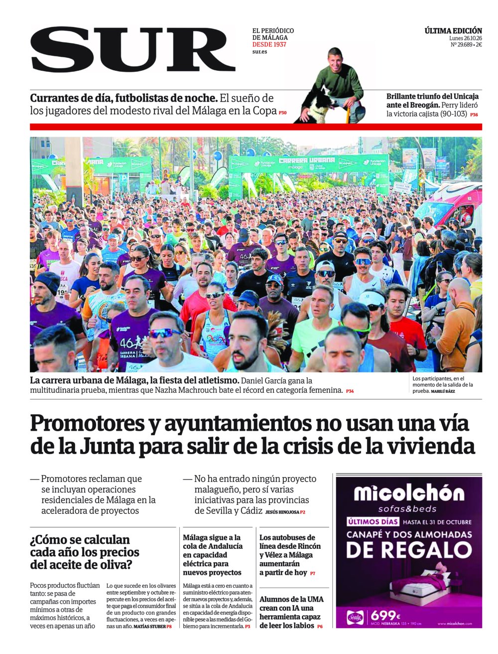 Portada de SUR, 26 de Octubre de 2026