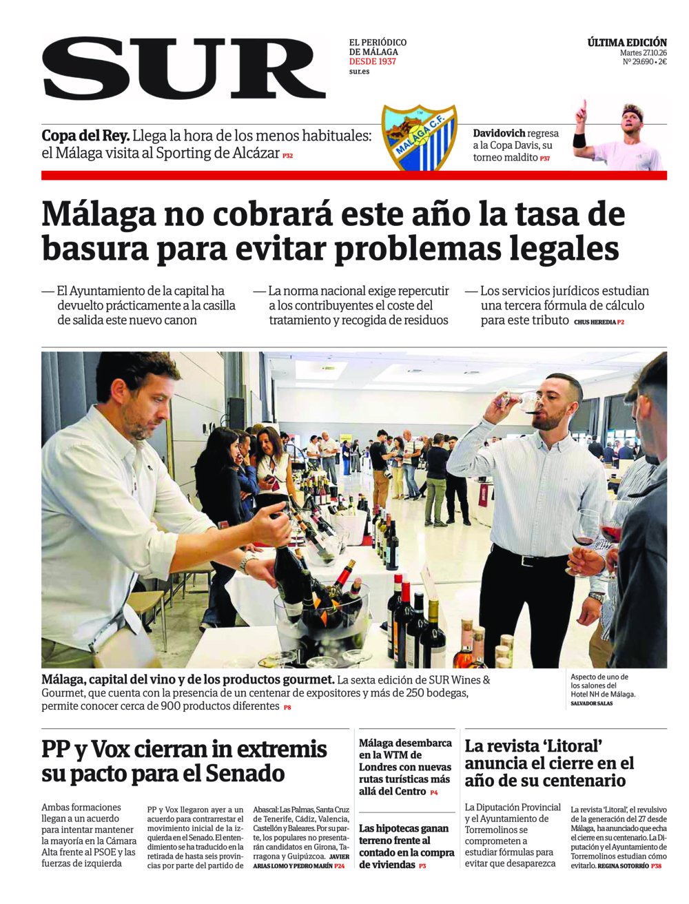 Portada de SUR, 27 de Octubre de 2026